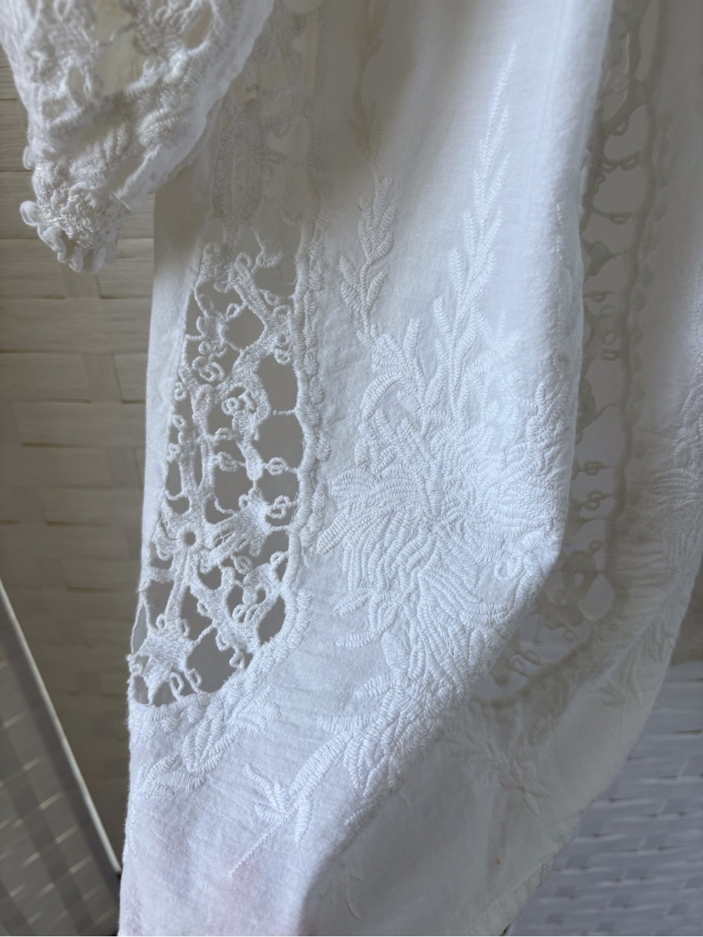 World Market Cotton L/XL White Crochet Babydoll Top 3/4 Sleeve Keyhole Back Soft - Picture 7 of 14